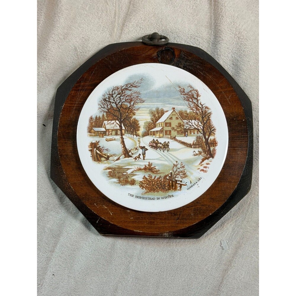 Vintage Currier & Ives Wooden Wall Hanging Plaque American Winter Made in USA